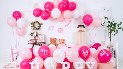 Mother's Day Balloons, 60 Pcs Pink White Mom Print Party Decor