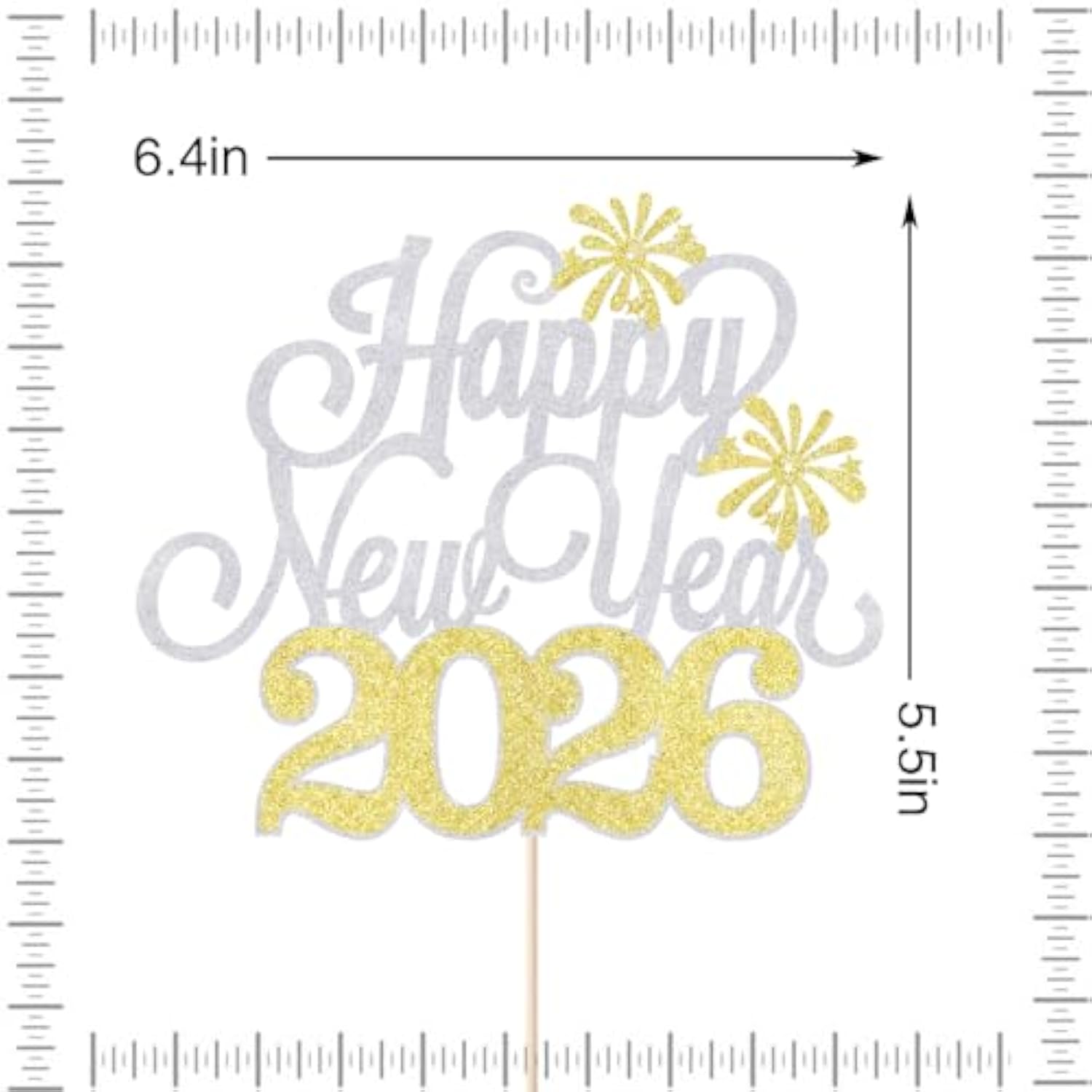 Silver Happy New Year 2026 Cake Topper Party Decorations