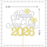 Silver Happy New Year 2026 Cake Topper Party Decorations