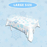 3 Pack Christmas Tablecloth, 54 X 108 Inch Blue And White Snowflake Tablecloth, Disposable Plastic Waterproof Rectangle Table Cover For Christmas Decorations Party Supplies