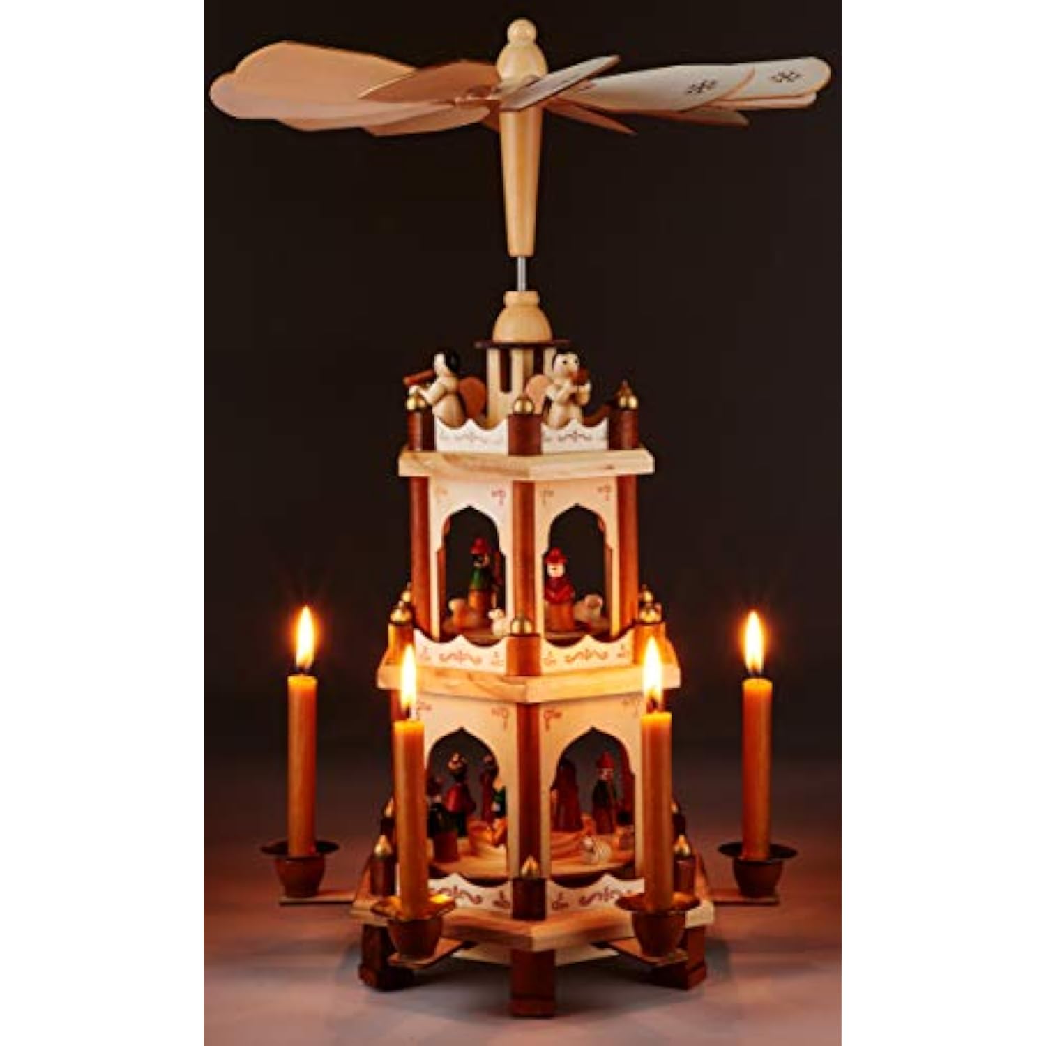 Wooden Christmas Pyramid - 18 Inches - 3 Tier Carousel - Nativity Play