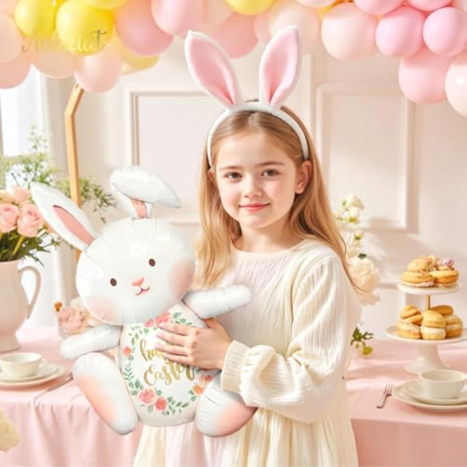 30" Extra Large Bunny Balloons For Easter Party Decorations,5Pcs Happy Easter Foil Balloons With Stickers For Rabbit Jungle Farm Theme Birthday Baby Shower Party Decorations