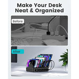 50W 6 Ports Multi Charger Station With 6 Charging Cables, Usb Charging Dock For Multiple Devices, Compatible With Cellphone Ipad Kindle Tablet And Other Electronic Devices