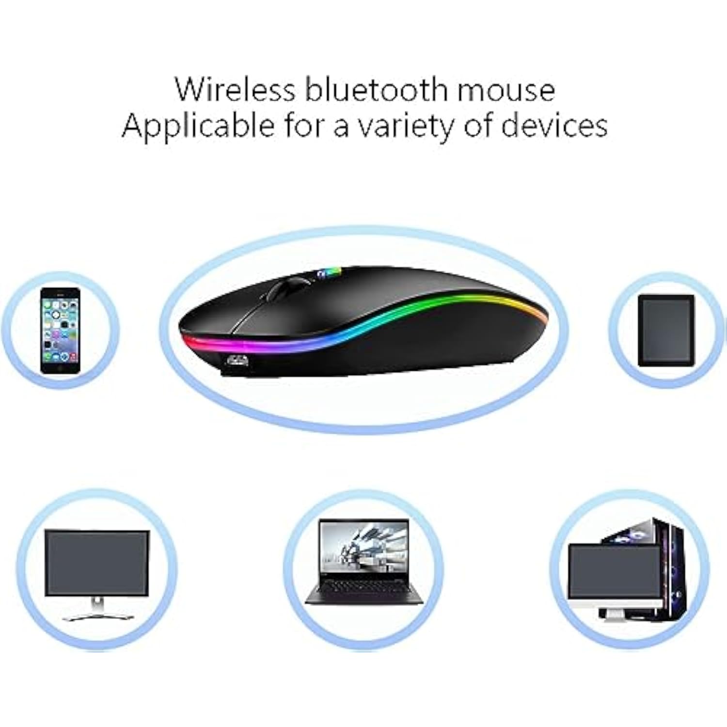 Wireless Mouse, Bluetooth 5.2, Dual Mode With Usb Receiver, Led Silent Slim Rechargeable Mouse For Laptop, Macbook, Ipad, Tablet (Black)