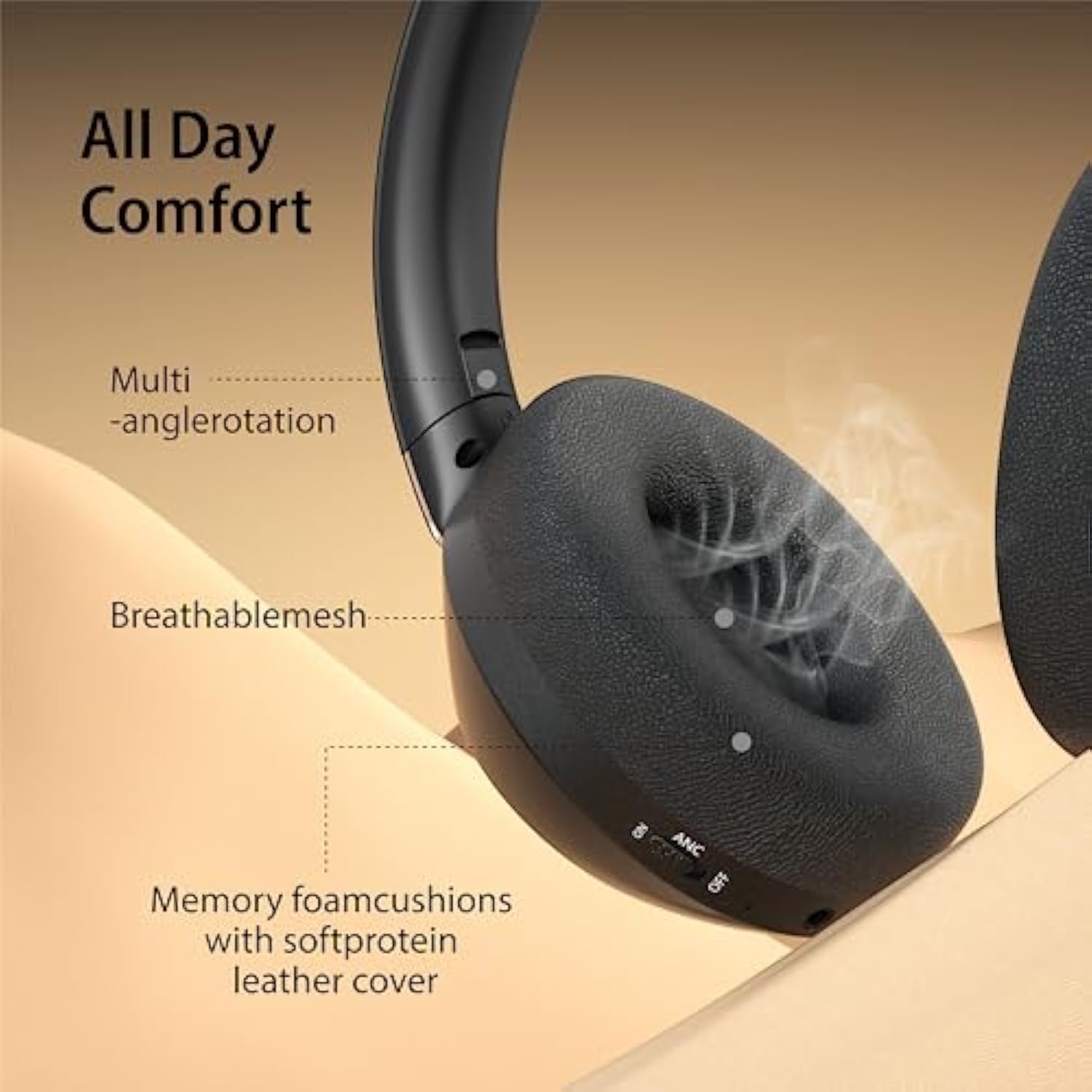 Active Noise Cancelling Headphones, 100H Playtime Headphones Wireless Bluetooth, Bluetooth Headphone With Mic, Over Ear Wireless Headphone With Deep Bass,Fast Charging For Travel