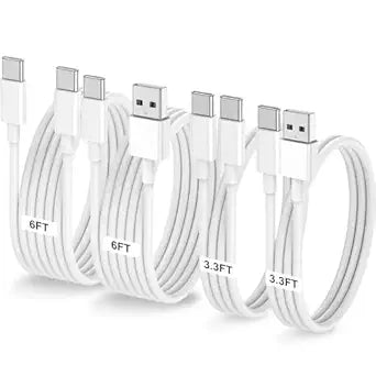 4 Pack CarPlay Fast Charging Cable Set USB C & USB A to USB C 3.3FT 6FT