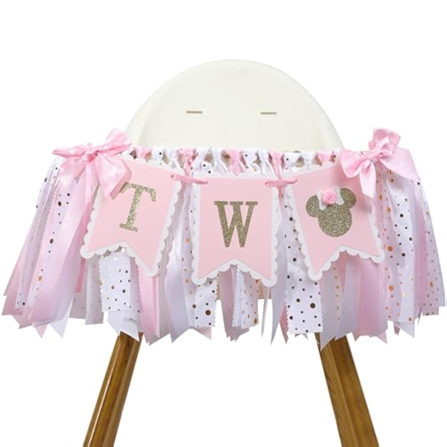 Minnie Mouse 2nd Birthday Highchair Banner – Pink Gold Ribbon Decor & Photo Prop for Girls