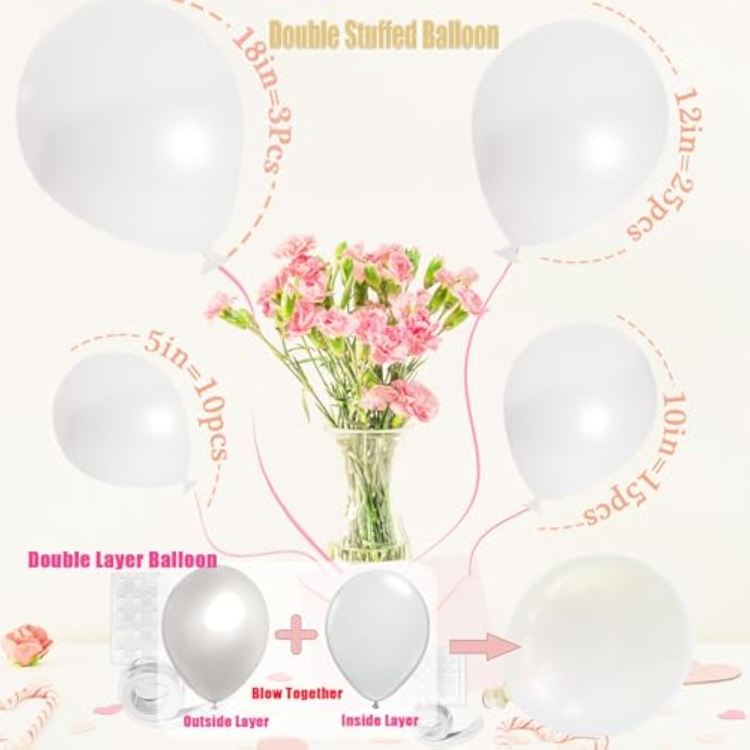 Pearl White Balloons Different Sizes, Double Stuffed Pearl White Balloon Arch, Pearls White Balloon Garland,18 12 10 5 Inch White Balloons For Boho Party, Baby Shower,Birthday,Weddings(Pearl White01)