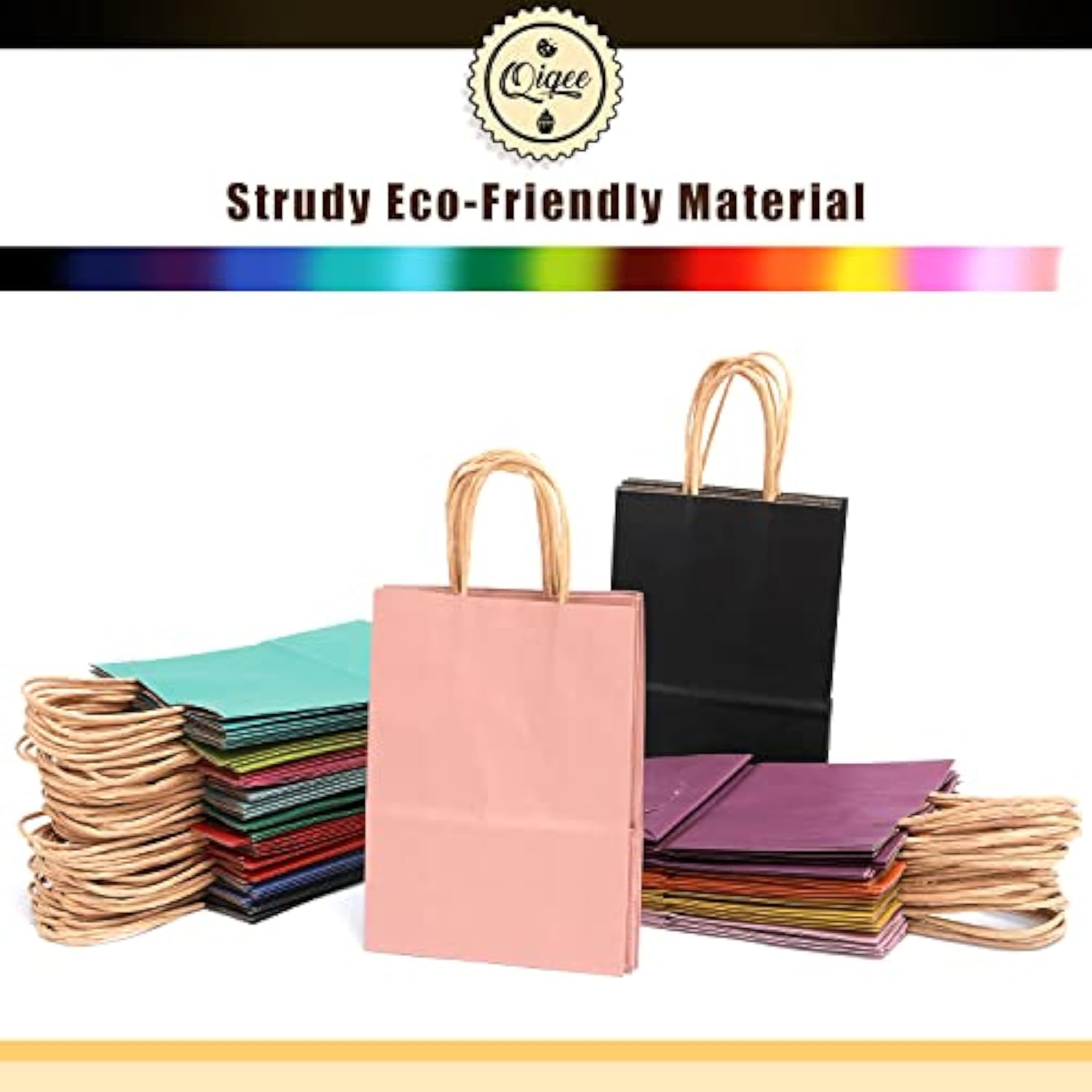 Large Kraft Paper Bags With Handles Bulk 13"X10"X5" 60-Pack Gift Bags 16 Solid Colors (Large Size) For Wedding, Baby Shower & Birthday Party