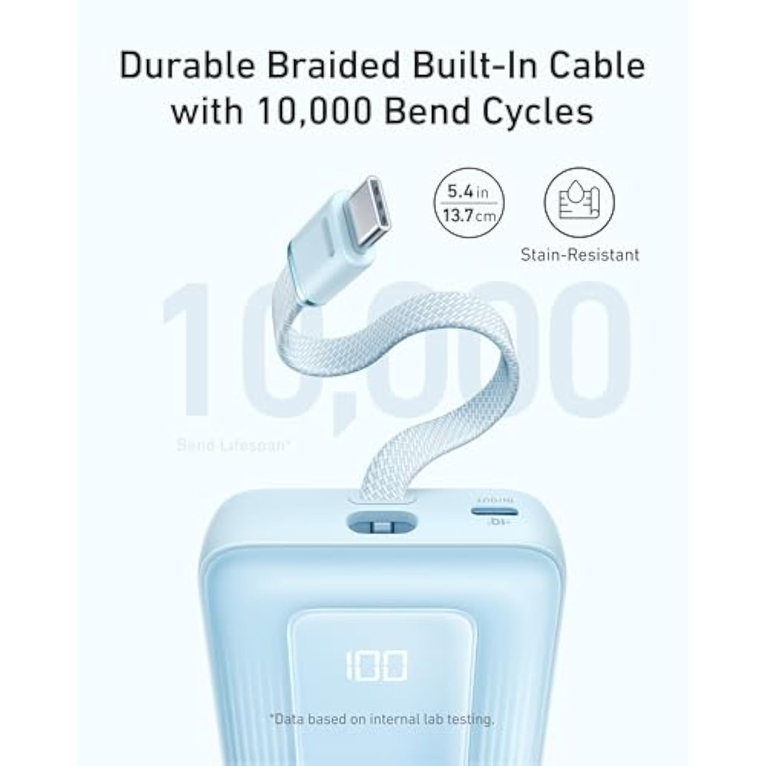 10,000mAh 30W Power Bank with Built-in USB-C Cable, Fast Charger for Travel