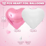 12pcs Pink & White Heart-Shaped Foil Balloons for Baby Shower  Parties