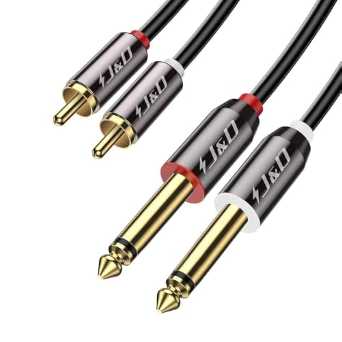 1/4 To Rca Cable, Gold Plated Copper Shell Heavy Duty 2X6.35Mm Ts To Dual Rca Stereo Audio Interconnect Cord For Av Receivers, Speakers, Home Audio Systems, Amplifiers, 3 Feet