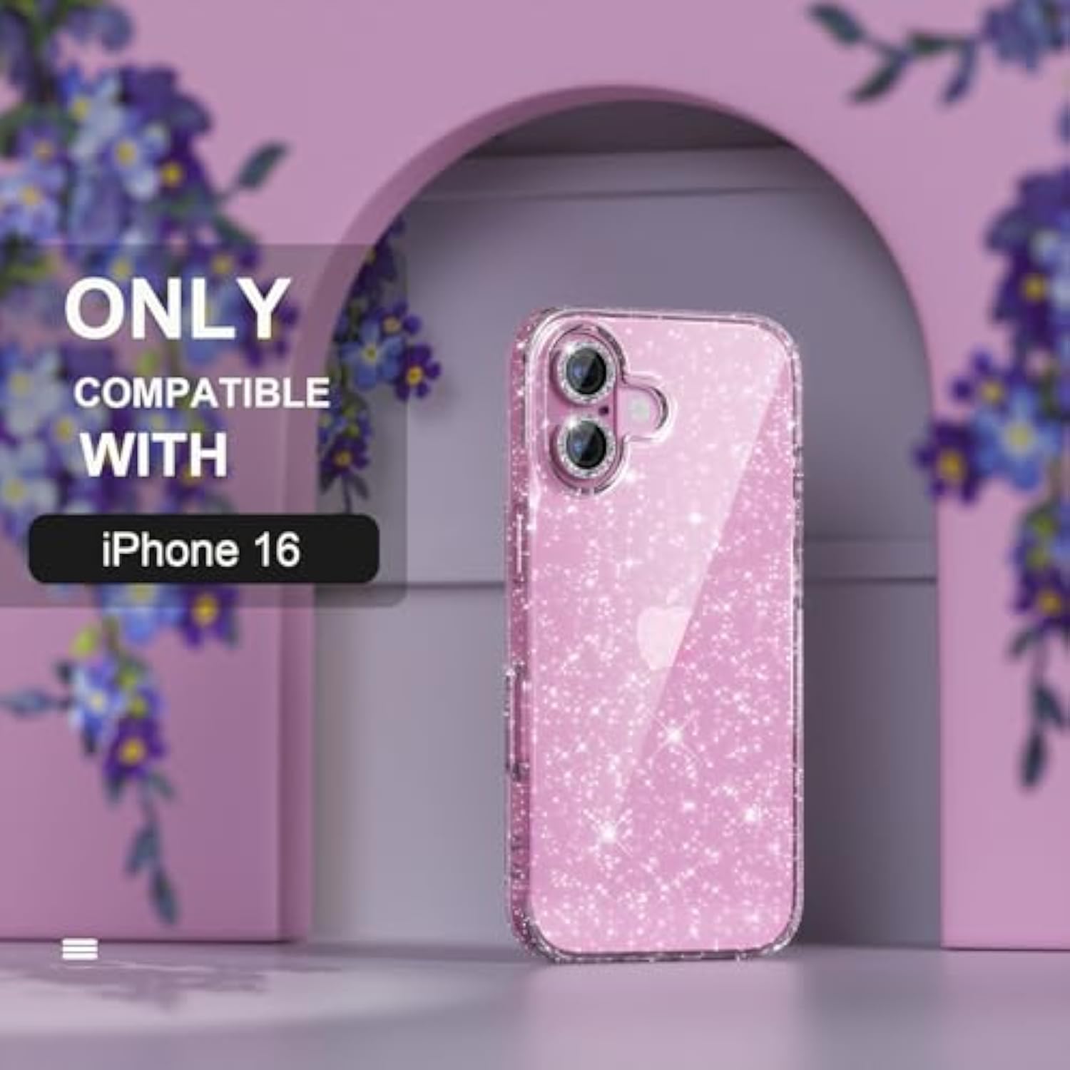 iPhone 16 Clear Glitter Case with Screen & Camera Protectors 6.1in
