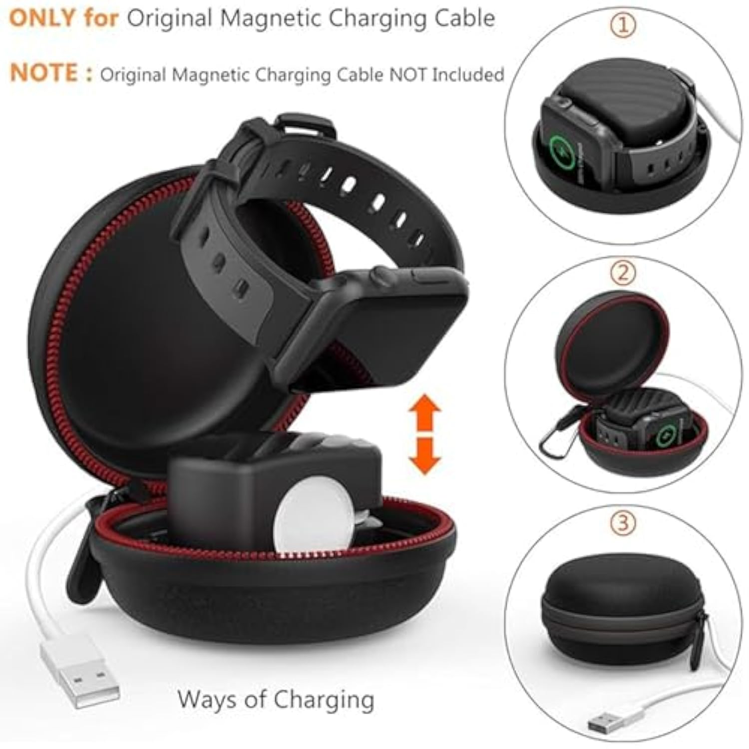 Travel Case For Apple Watch Charger, Portable Carrying Eva Charging Dock Holder For 38Mm 40Mm 41Mm Iwatch Series 11/Se3/10/9/8/Se2/7/Se/6/5/4/3/2/1, With Night Stand Mode, Black