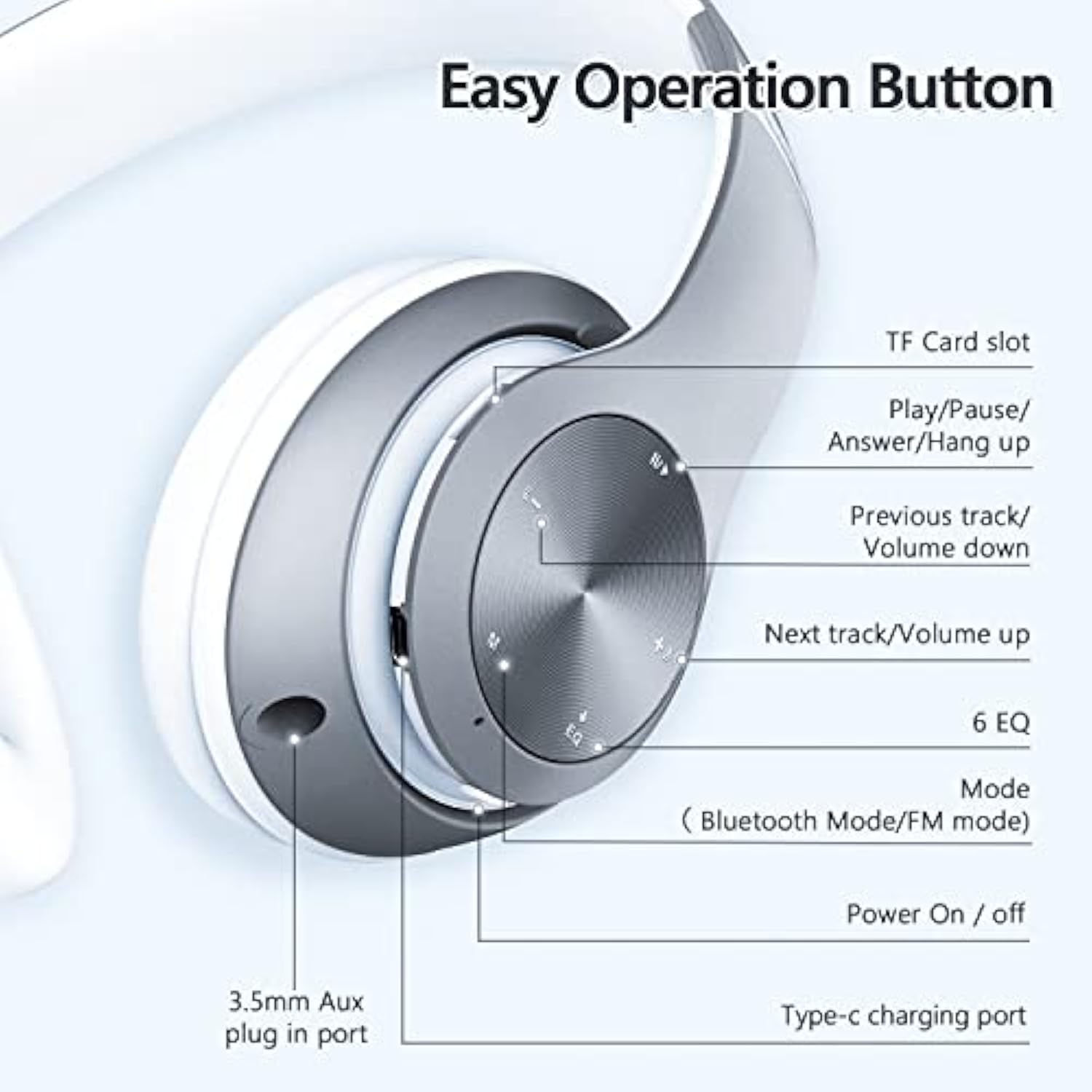 Headphones Wireless Bluetooth,60 Hours Playtime Foldable Lightweight Bluetooth Headphones Wireless Over Ear Wired Hifi Stereo With 6 Eq Modes, Deep Bass Adjustable Headset With Mic, Fm, Tf For Adults