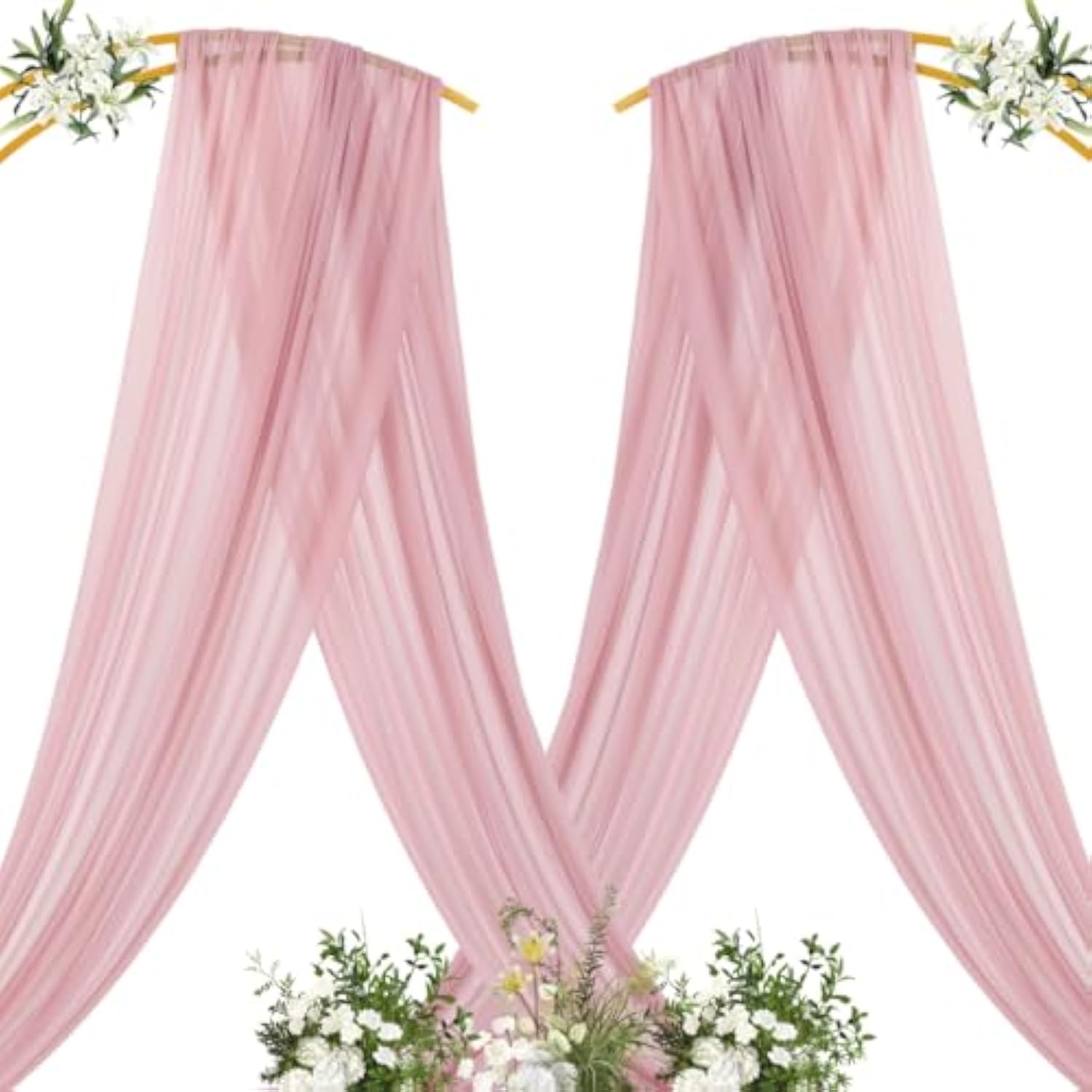 Dusty Rose Wedding Arch Draping Fabric 1 Panel 29" X 20 Ft Extra Long Gauze Drapes Sheer Backdrop Curtains 6.6 Yards Airy Outdoor Drapery Panels For Wedding Bridal Shower Ceiling Decoration