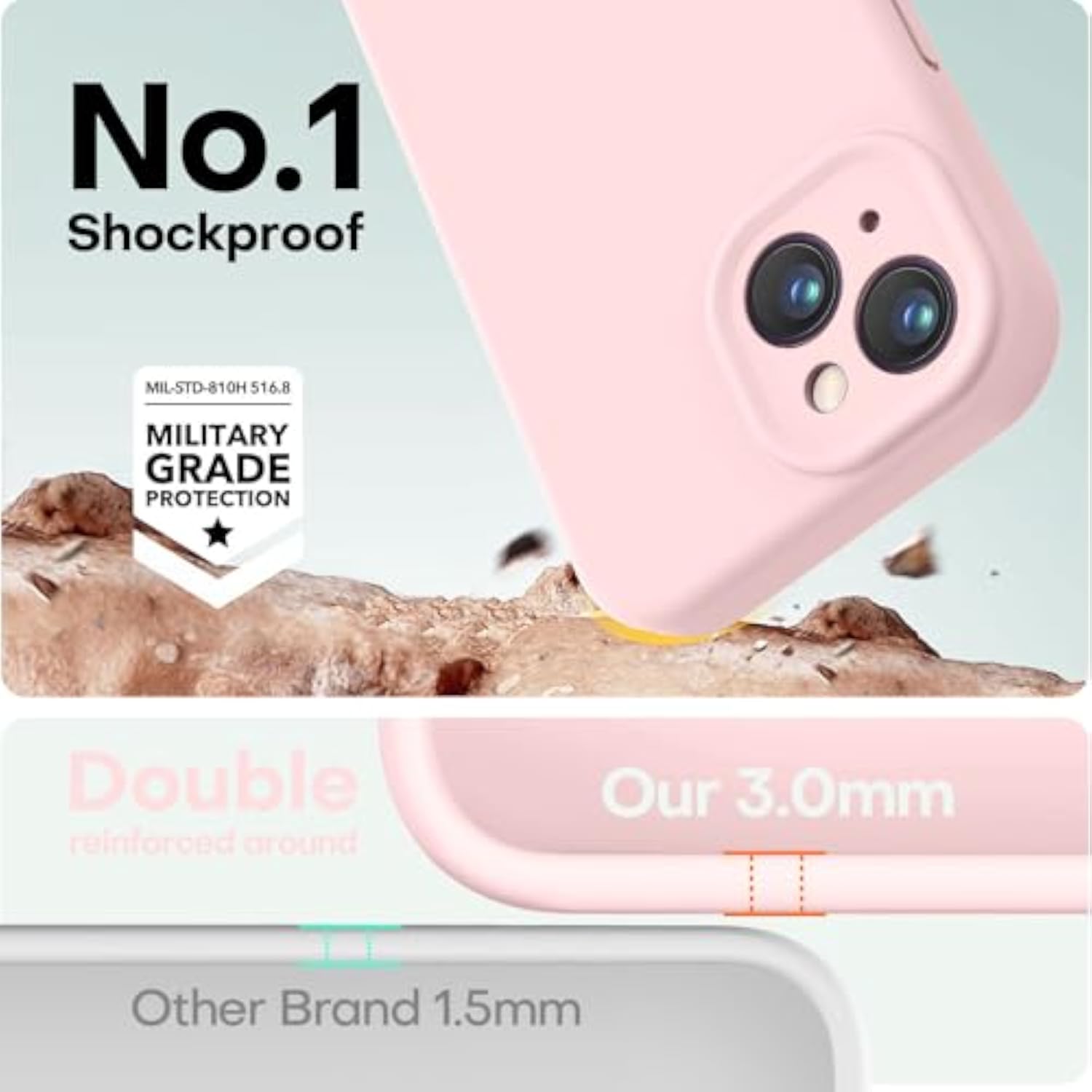 Premium Silicone iPhone 14 Case with Soft Anti-Scratch Microfiber Lining, Shockproof Protective Phone Case for Men Women Girls 6.1", Chalk Pink
