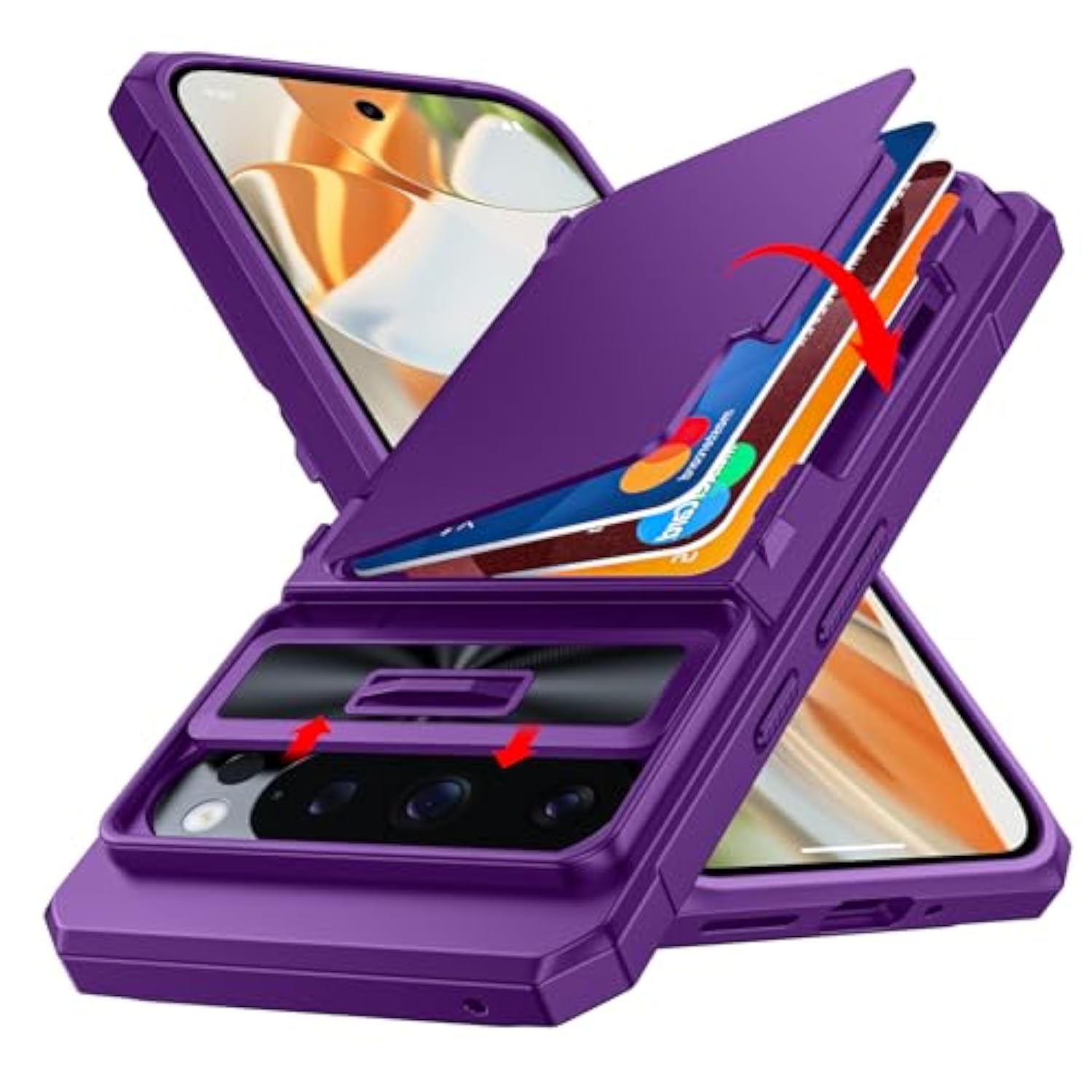 Purple Shockproof Wallet Case for Pixel 9/9 Pro with Card Holder, Kickstand, RFID