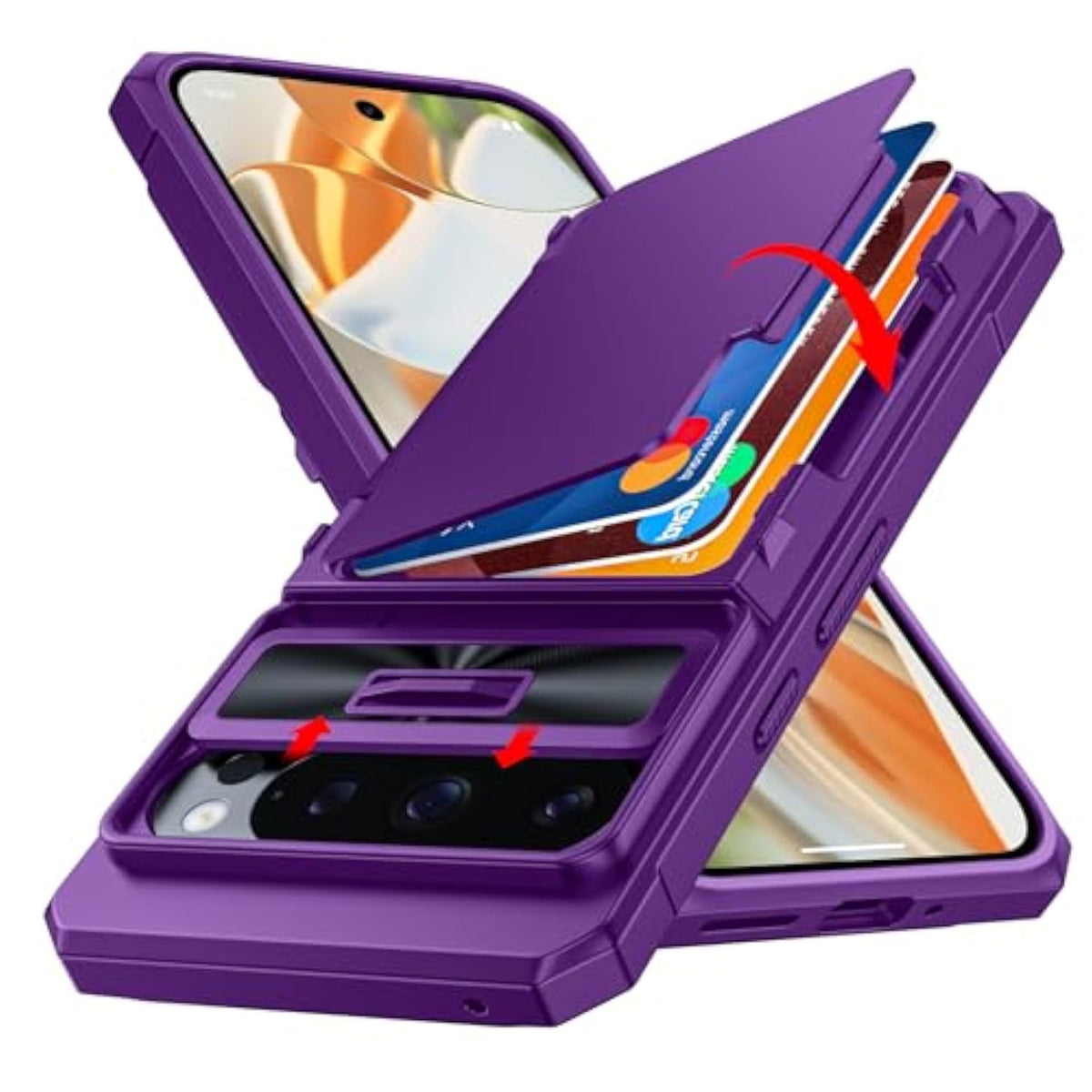 Purple Shockproof Wallet Case for Pixel 9/9 Pro with Card Holder, Kickstand, RFID