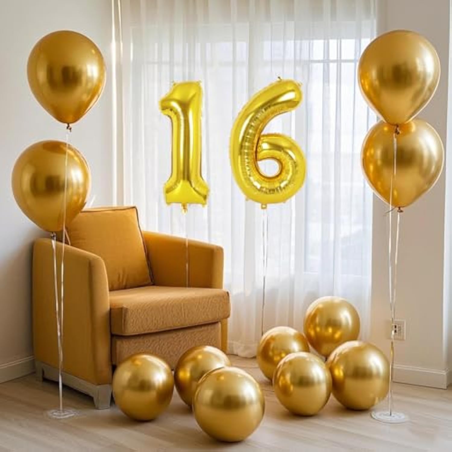 Number Balloons 16 Inch, Gold Number Foil Balloons 0-9, Small Mylar Balloon Numbers For Birthday Aniversary Gold Party Decorations Supplies
