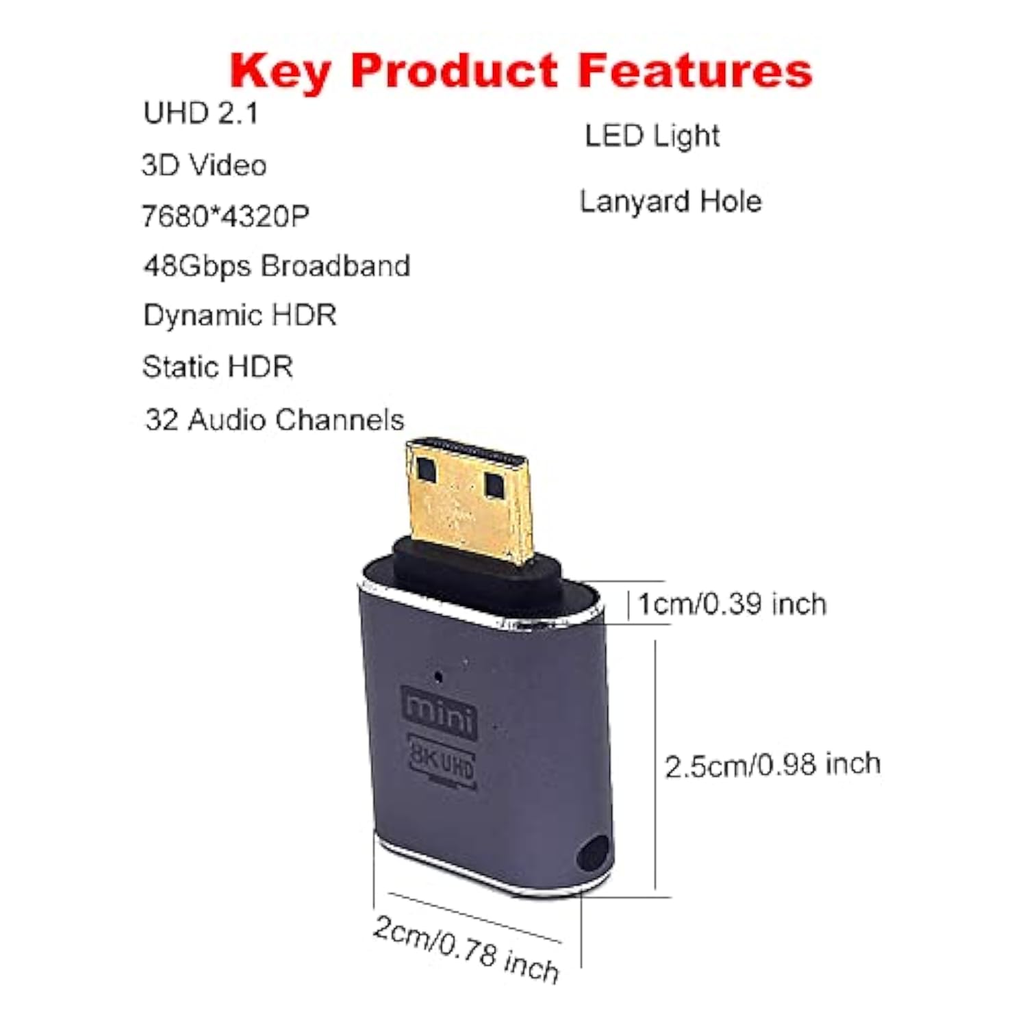 2 Pack 8K Uhd Mini Hdmi Adapter, 48Gbps 3D Mini Hdmi 2.1 Version Converter, Mi