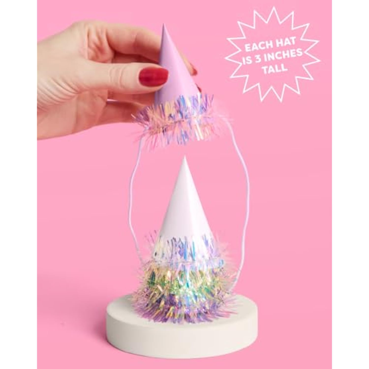 Iridescent Foil Mini Party Hats, 10 Pcs. | Cute Birthday Decorations, Bachelorette Hair Accessory, Kids Bday Outfit, Fun Dinner Celebration Decor