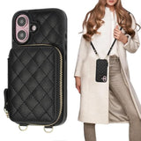 Crossbody Wallet Case For Iphone 16, Rfid Blocking Pu Leather Zipper Handbag Purse Flip Cover, Kickstand Folio Case With Card Slots Holder Wrist Strap Lanyard 5G 6.1 Inch (Black)