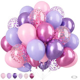 50Pcs 12 Inch Pink Purple Balloons: Metallic & Confetti, Party Balloons For Birthday, Wedding, Baby Shower, Unisex Adults & Children