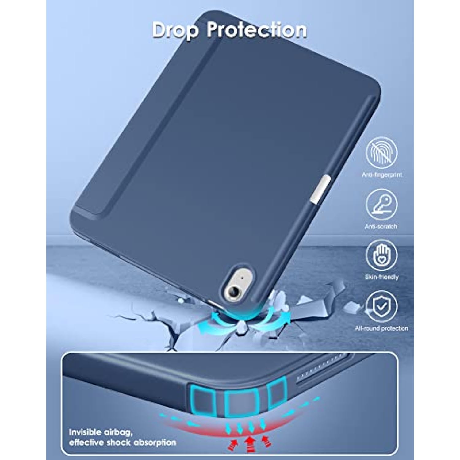 Ipad 10Th Generation Case 10.9 Inch 2022, Slim Tri-Fold Stand Soft Tpu Back Wi