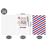 1St Baseball Birthday Invitations For Boys Kids, Fill In Party Invites, Decorations, Favors, 20 Invitations With Envelopes (Ha09)