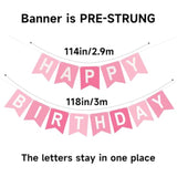 Pink Happy Birthday Banner Pre-Strung Hanging Sign for Women, Men, Girls, or Boys