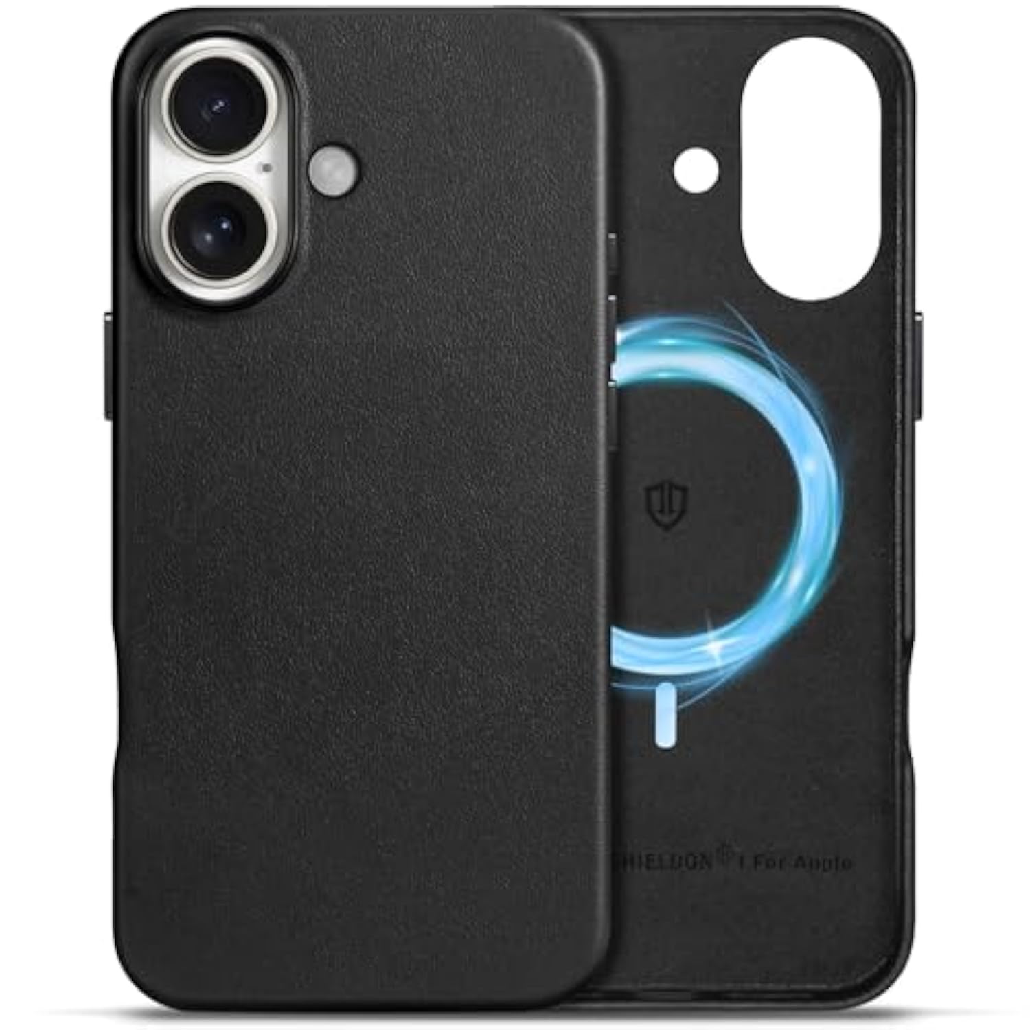 SHIELDON Leather Case for iPhone 16 6.1", Compatible with MagSafe, Genuine Leather/Magnetic Wireless Charging/Anti-Scratch/Non-Slip/Shockproof/Metal Buttons/Camera Bump Frame/Slim Cover - Black