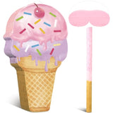 Ice Cream Piñata Set: Pink Party Decoration with Stick & Blindfold