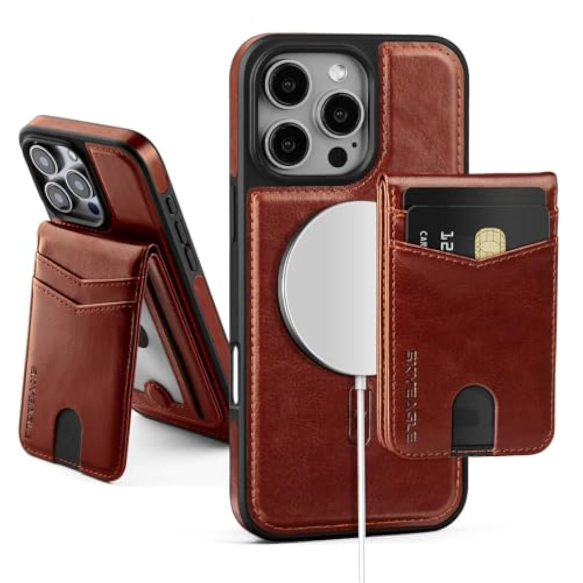 Compatible With Magsafe 2 In 1 Detachable Iphone 16 Pro Max Wallet Case With Card Holder,Women Men Magnetic Pu Leather Rfid Blocking Flip Kickstand Credit Slots,For Apple 16 Promax,Brown