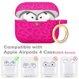 Hot Pink Engraved Leopard Case Compatible with AirPods 4th Generation Carving Cover with Keychain
