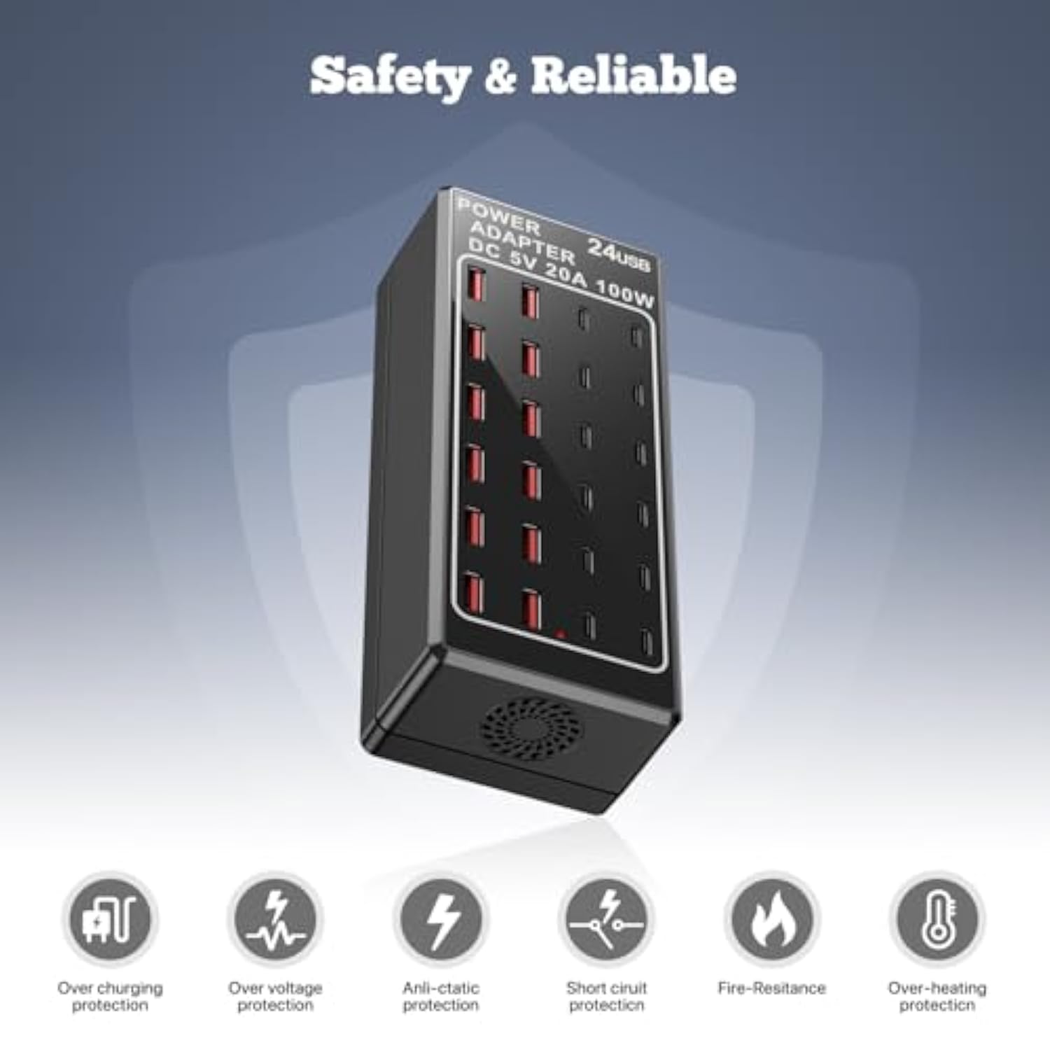 Usb Charger Station, C Charging Block, 100W (20A) 24 Port Multiple Usbcharger Desktop Wall Charger Hub 12 Usb A 12 Usb C Compatible For Apple Iphone, Ipad, Samsung Galaxy, Laptop, Pixel, Phones