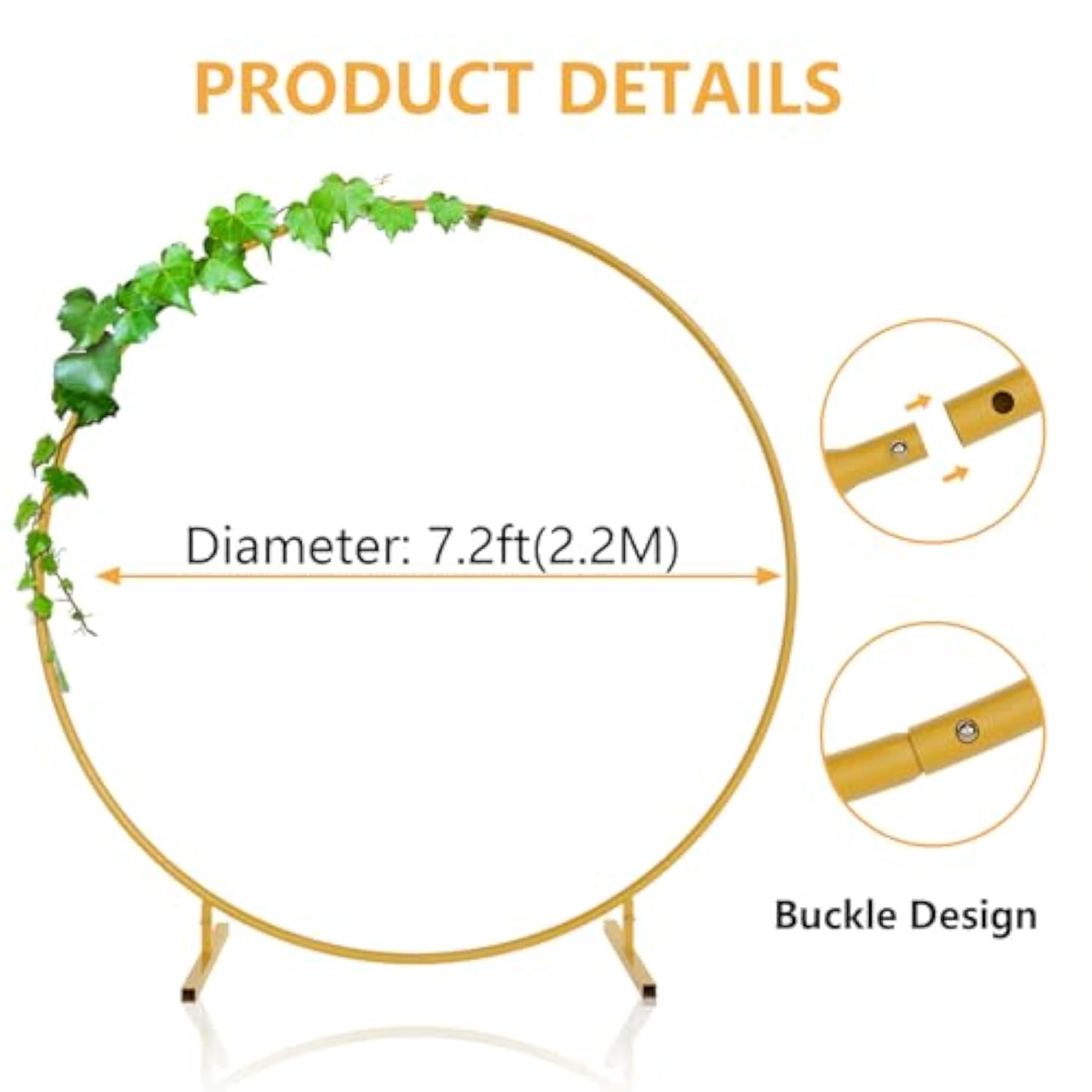 7.2Ft Round Backdrop Stand, Stable Balloon Arch Stand, Metal Wedding Arch Backdrop Stand Circle Backdrop Stand Frame For Wedding, Birthday Party, Baby Shower Decoration (Gold)