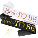 2 Pcs Bride To Be And Groom To Be Sash With Foil, Rose Gold Bachelorette & Gold Bachelor Sash For Bridal Shower Wedding Hen Party Decorations Engagement Gifts (White And Black)