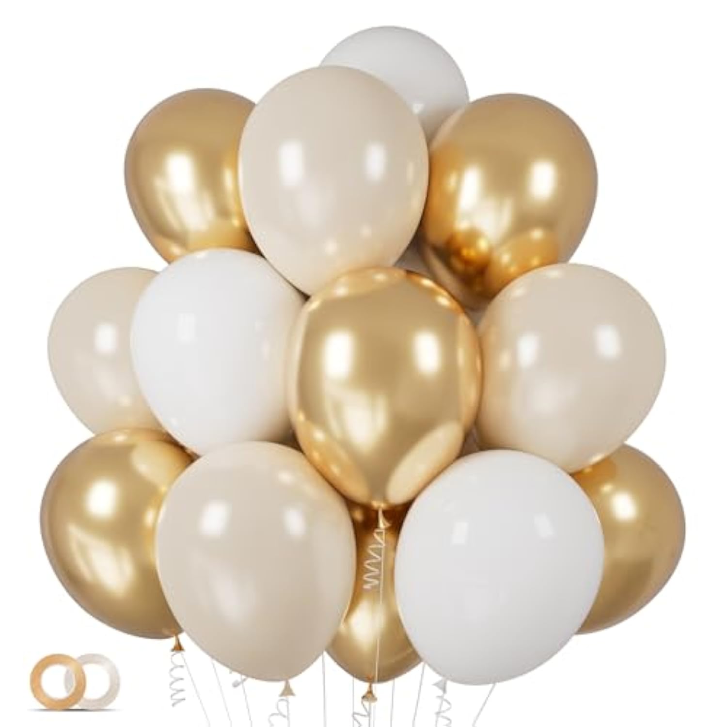 100Pcs White Gold Balloons 12In White Sand Metallic Latex Boho Party Decor