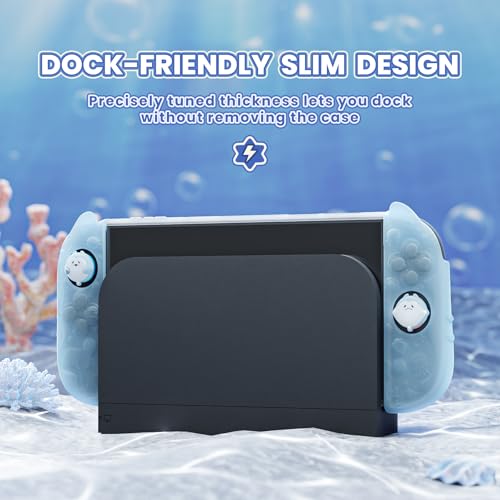 Protective Case for Nintendo Switch 2, Kawaii Ocean Whisper Series Dockable Hard Shell Case + Silicone Grips for Switch 2 with Thumb Grips & Sticker,
