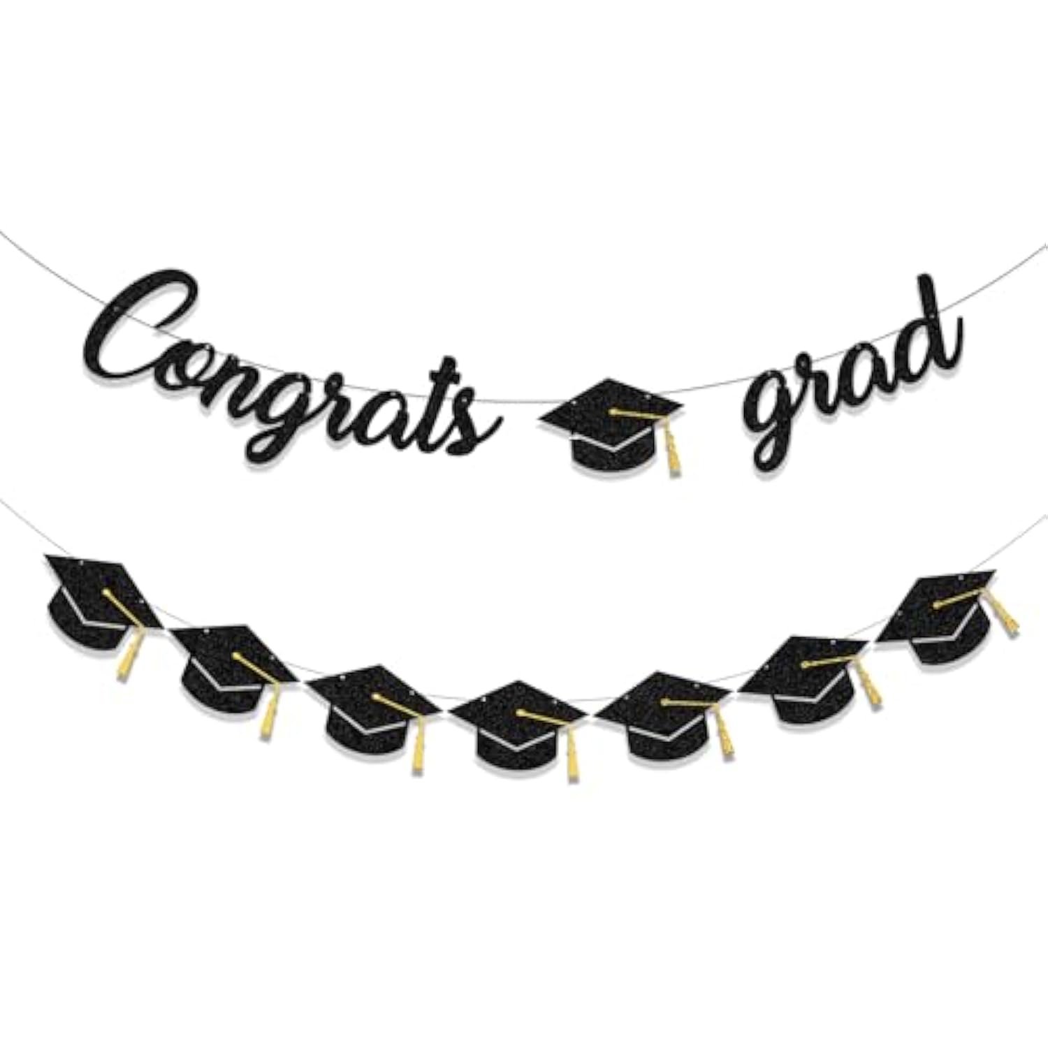 Graduation Decorations Class Of 2025 Party Supplies - Congrats Grad Banner And Graduation Cap Banner (Pre-Strung)