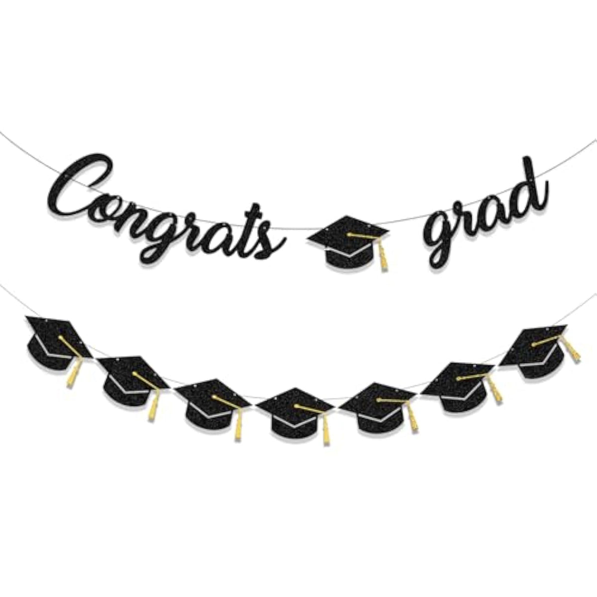 Graduation Decorations Class Of 2025 Party Supplies - Congrats Grad Banner And Graduation Cap Banner (Pre-Strung)