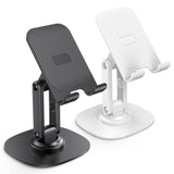 OMOTON Cell Phone Stand for Desk, 2 Pack Adjustable Foldable Phone Holder, 360 Swivel Mobile Stand Fit for iPhone 16 15 14 13 12 Pro Max and All Smart Phones, Black & White