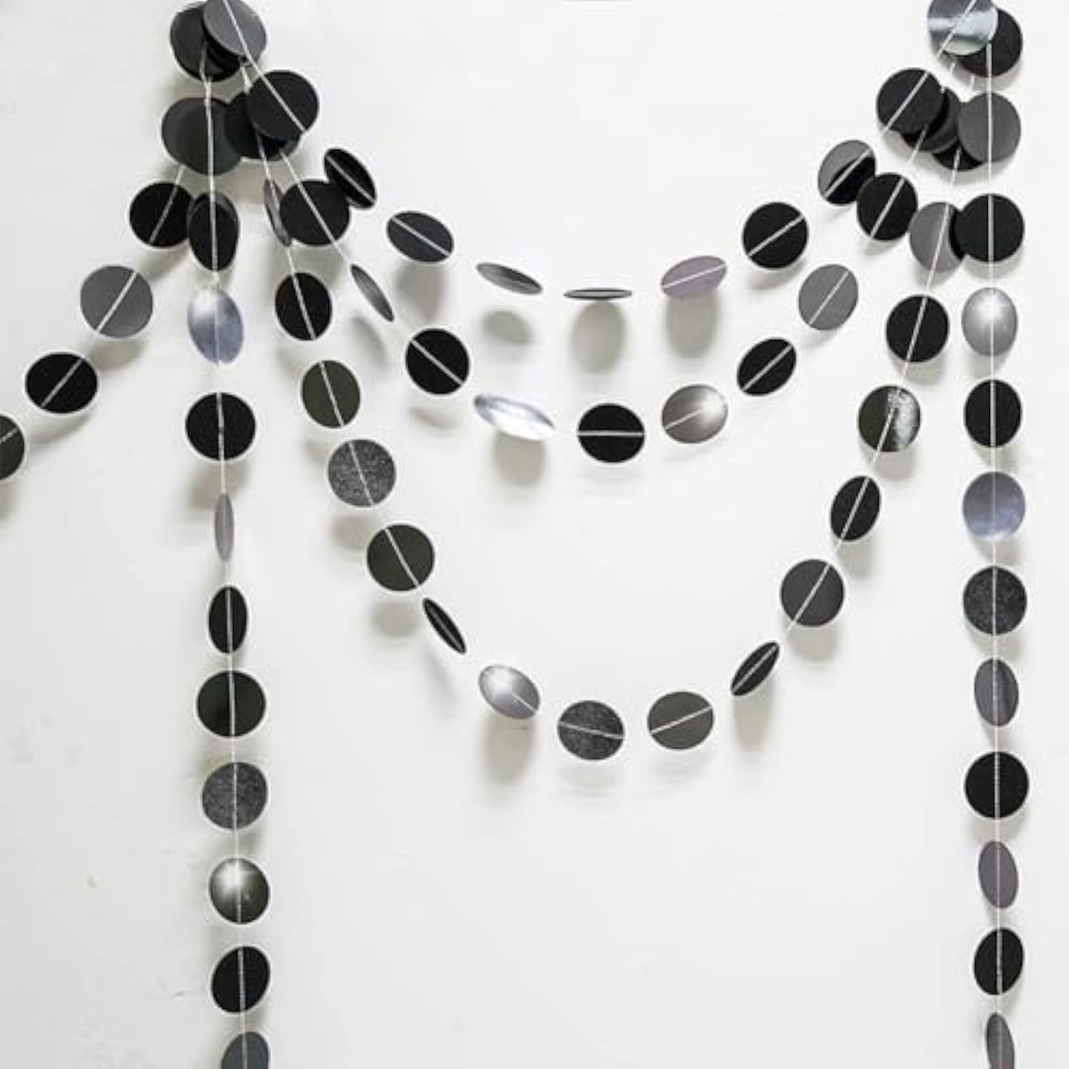 Glitter Charcoal Grey Black Circle Garland Kit Halloween Party Decoration Hanging Polka Dots Streamer Backdrop Banner Birthday Wedding Retirement New Years Nye Bachelorette Bridal Shower
