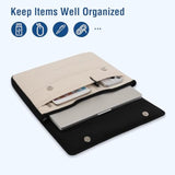 MOSISO 13-14 inch Laptop Case, 13.3 inch Puffy Laptop Sleeve Compatible with MacBook Air 13/Pro 13/Pro 14, HP Dell Lenovo, Horizontal Rectangle Quilted Flap Computer Bag with Handle&Pockets,Black&Sand