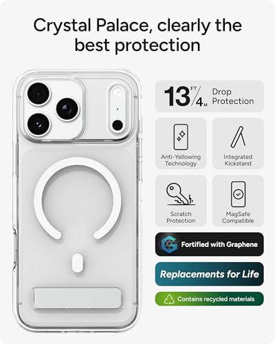 ZAGG Crystal Palace Case with Kickstand for iPhone 17 Pro Max - Clear, Drop Protection (13ft/4m), MagSafe Charging Compatible, ClearGuard