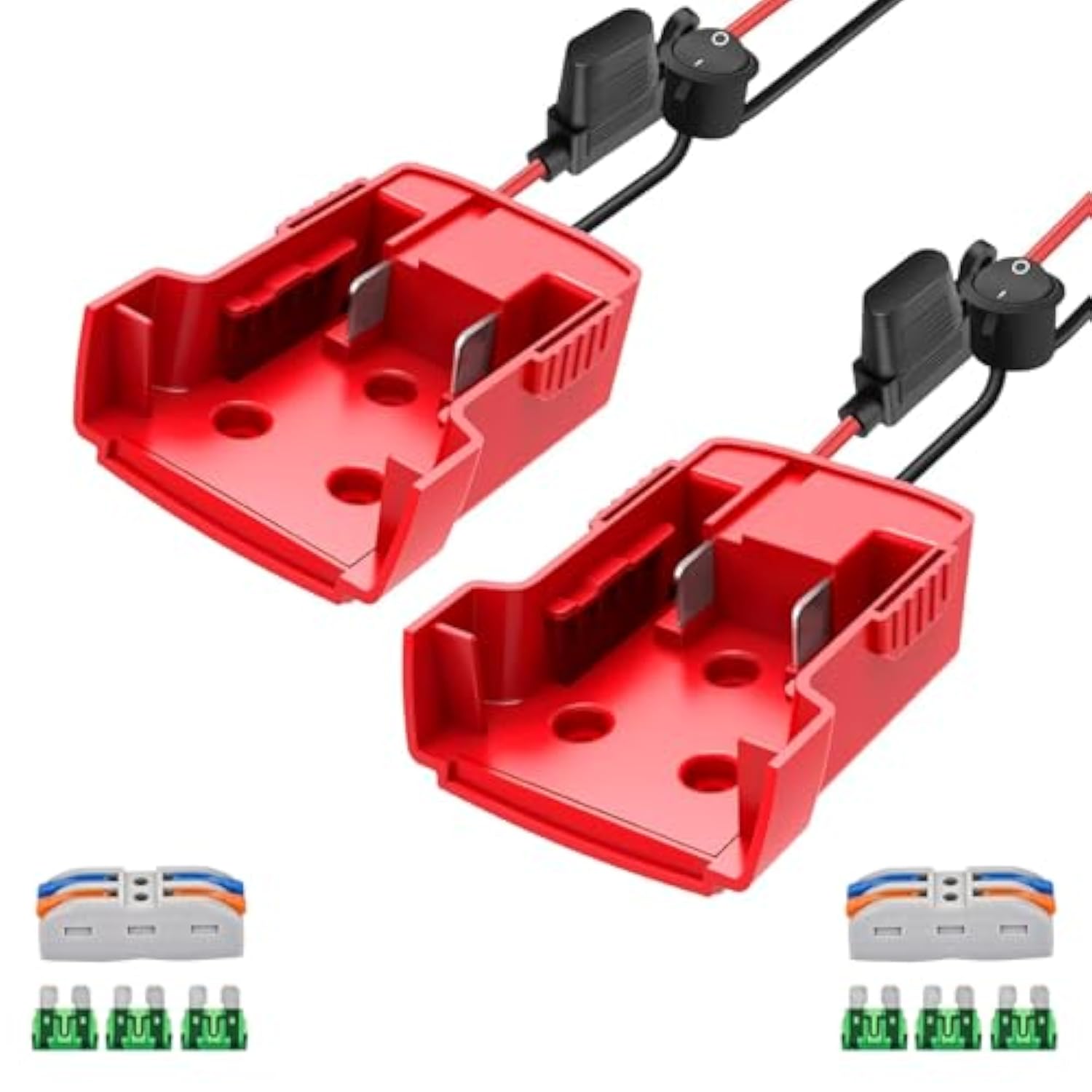 2 Pack Power Adapter Wheel Compatible With Milwaukee M18,18V Power Battery Wheel Conversion Kit With Switch, Fuse & Wire Terminals, 12Awg Wire, Power Connector For Diy Rc Car Toys And Robotics