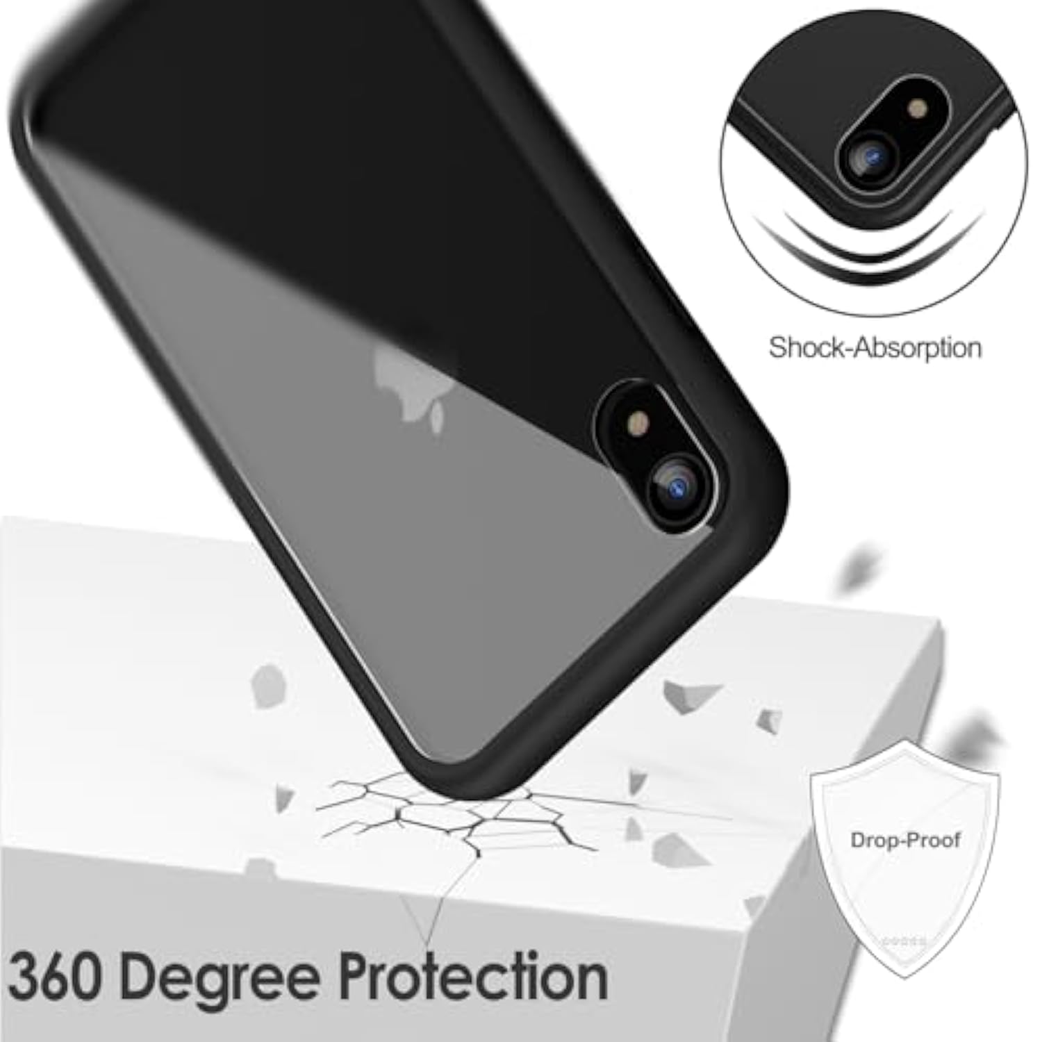 Jetech Case For Xr 6.1-Inch With Built-In Anti-Scratch Screen Protector, 360 Degree Full Body Rugged Phone Cover Clear-Back (Black)