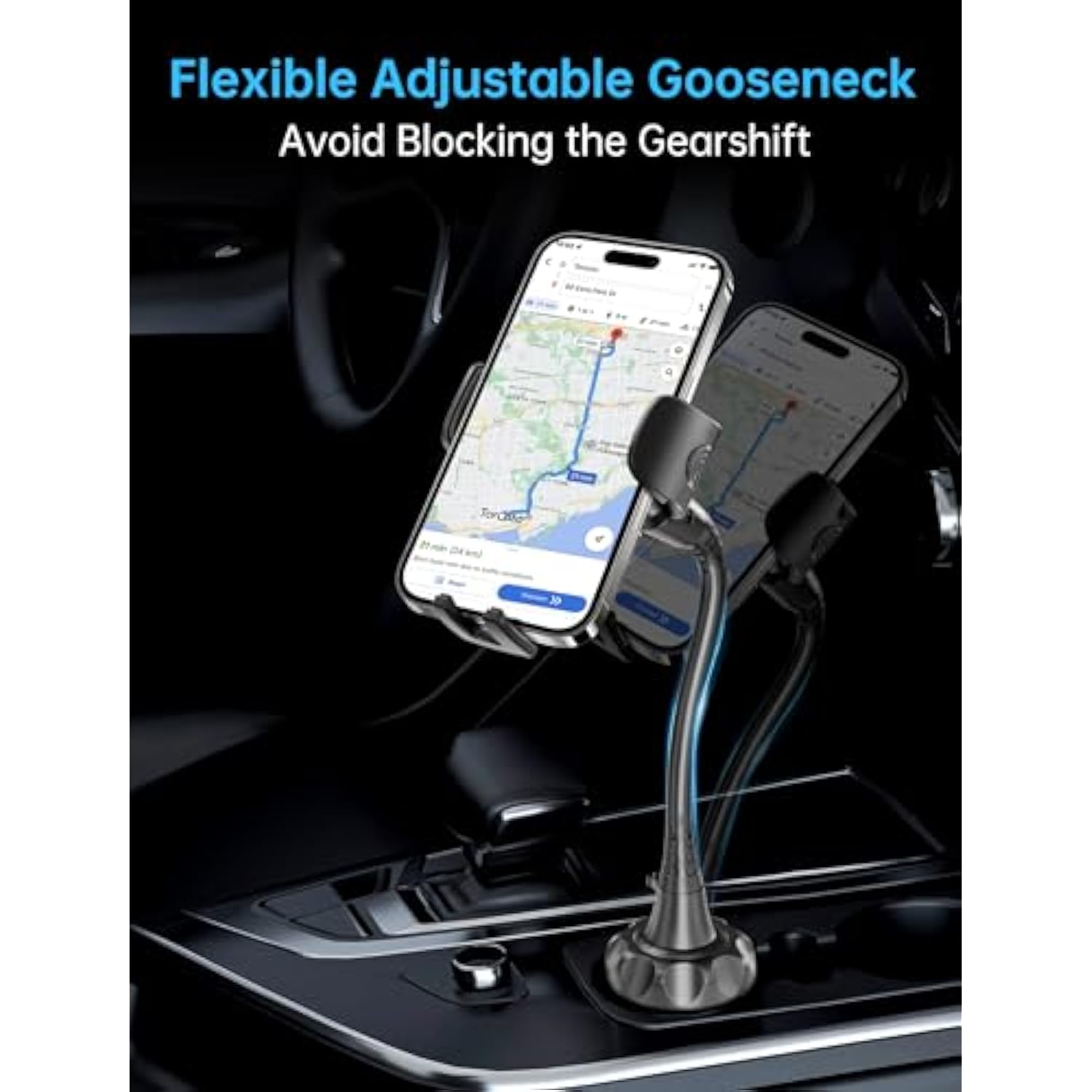 Cup Phone Holder For Car [Upgraded Adjustable Gooseneck & Firmly Stable] Car Phone Mount Cell Phone Automobile Cradles For Iphone 16 And All 4-7 Inches Smartphone(Black)