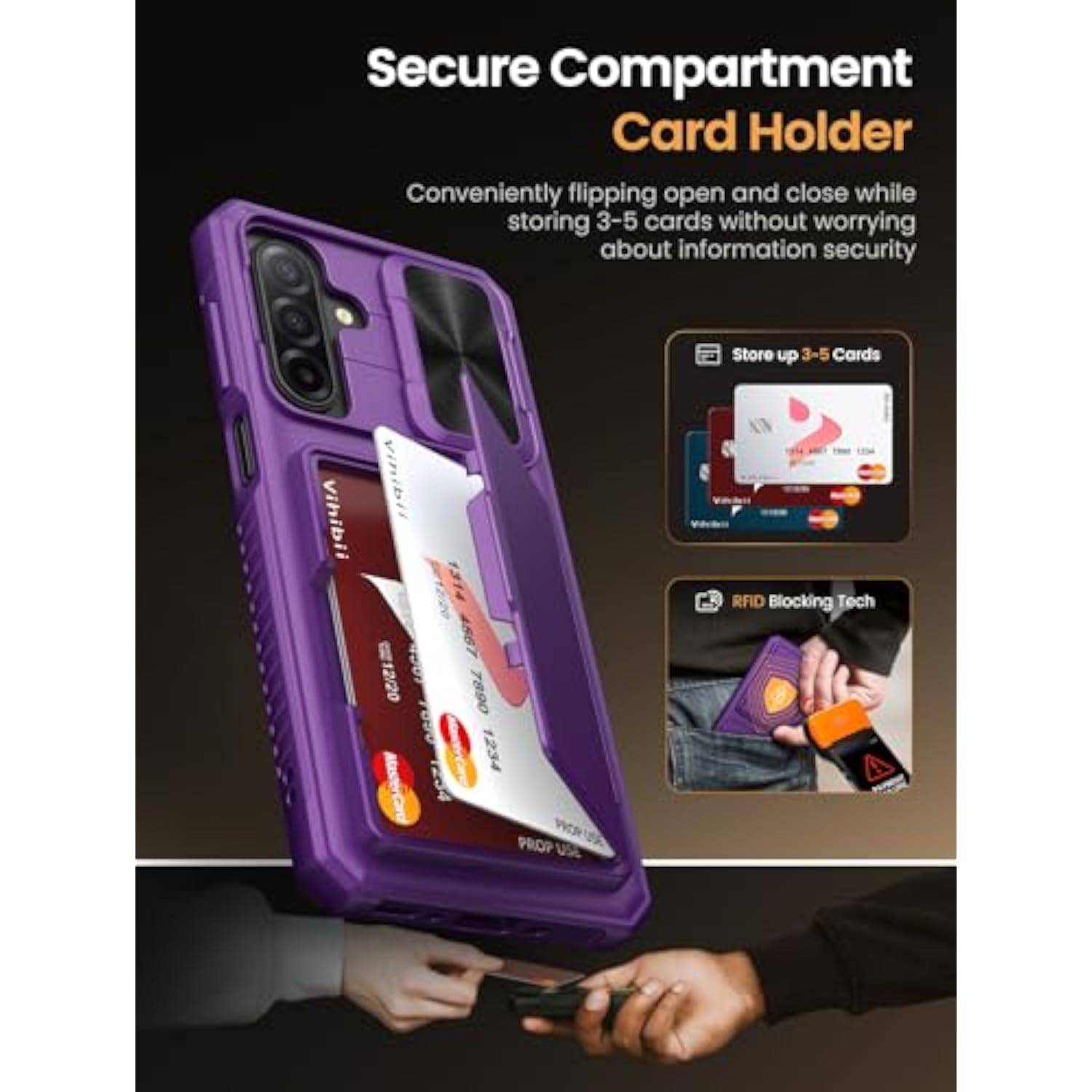 Samsung Galaxy A17 5G Phone Case with Card Holder, Dark Purple - Premium Protection and Storage